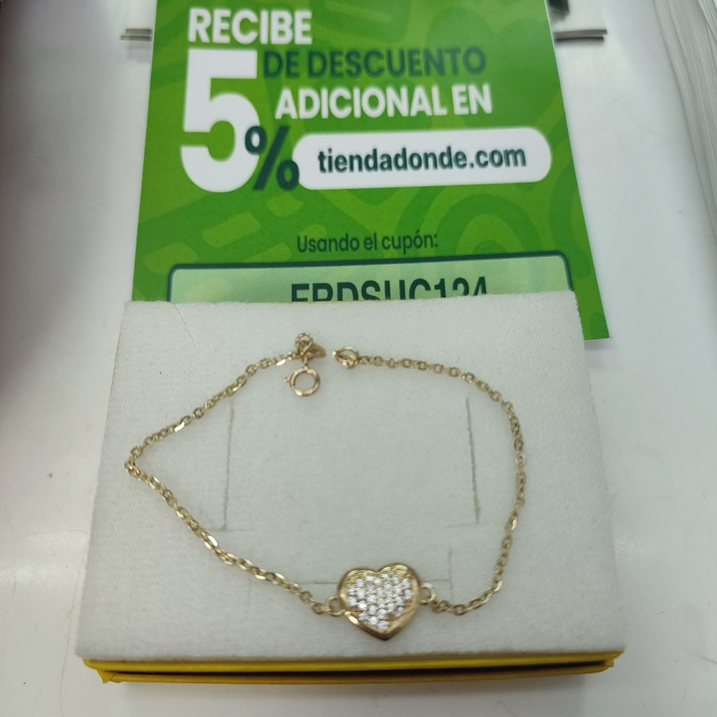 PULSERA TEJIDO ESPECIAL C CORAZON CIRCONIAS 14K 18 CM 2 GR (NUEVO)