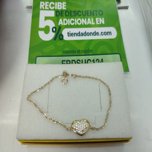 PULSERA TEJIDO ESPECIAL C CORAZON CIRCONIAS 14K 18 CM 2 GR (NUEVO)