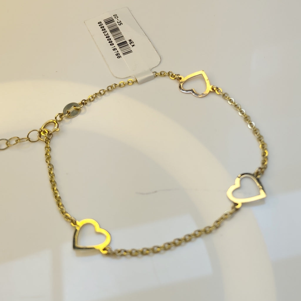 PULSERA ESPECIAL CON CORAZONES CONBINADOS 14K 18 CM 1.7 GR (NUEVO)