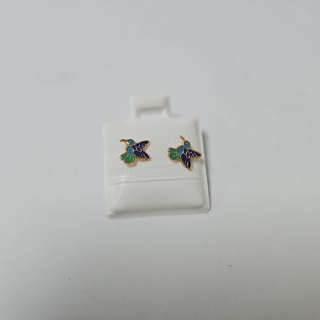 BROQUELES BROQUEL FIG COLIBRI ESMALTE AZUL 14K 0.2138 GR (NUEVO)