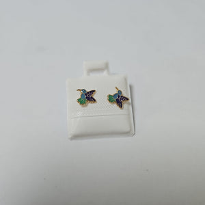 BROQUELES BROQUEL FIG COLIBRI ESMALTE AZUL 14K 0.2138 GR (NUEVO)