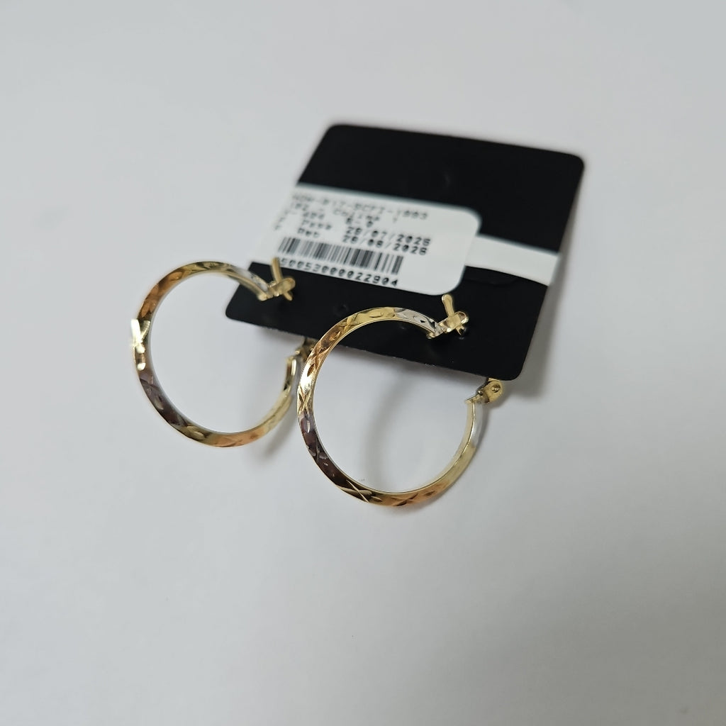 ARETES TEJIDO ARRACADAS BISELADAS COMBINADAS 14K 1.3 GR (NUEVO)
