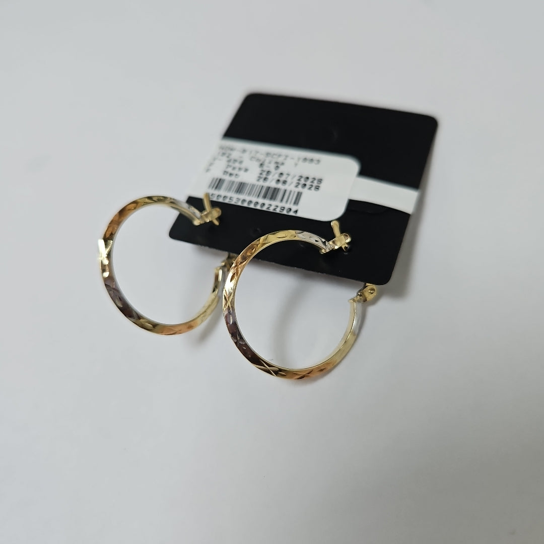 ARETES TEJIDO ARRACADAS BISELADAS COMBINADAS 14K 1.3 GR (NUEVO)