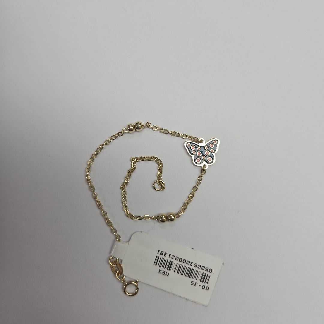PULSERA TEJIDO ESPECIAL MARIPOSA CON ESMALTE 14K 18 CM 1.8 GR (NUEVO)