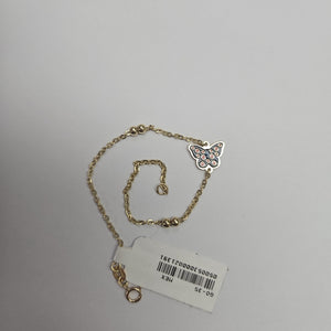 PULSERA TEJIDO ESPECIAL MARIPOSA CON ESMALTE 14K 18 CM 1.8 GR (NUEVO)