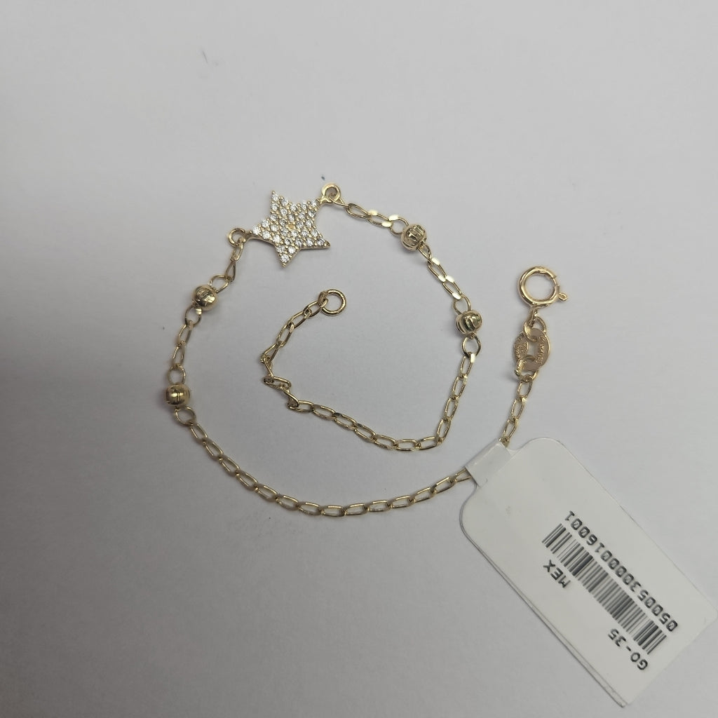 PULSERA ESPECIAL CON ESTRELLA Y CIRCONIAS 14K 18 CM 1.5 GR (NUEVO)