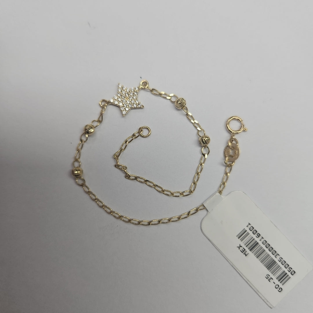 PULSERA ESPECIAL CON ESTRELLA Y CIRCONIAS 14K 18 CM 1.5 GR (NUEVO)