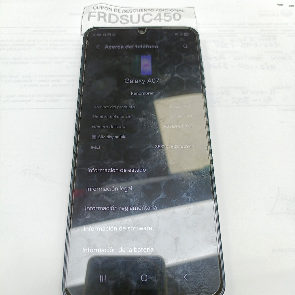 CELULAR SAMSUNG GALAXY A07 SM-A075M (2025) 128 GB 4 GB RAM (SEMINUEVO)