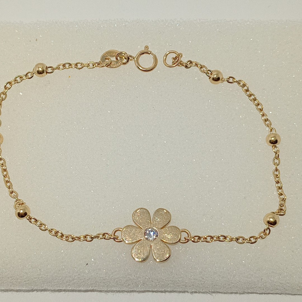 PULSERA TEJIDO ESPECIAL FLOR CON CIRCONIA 14K 18 CM 2.5 GR (NUEVO)