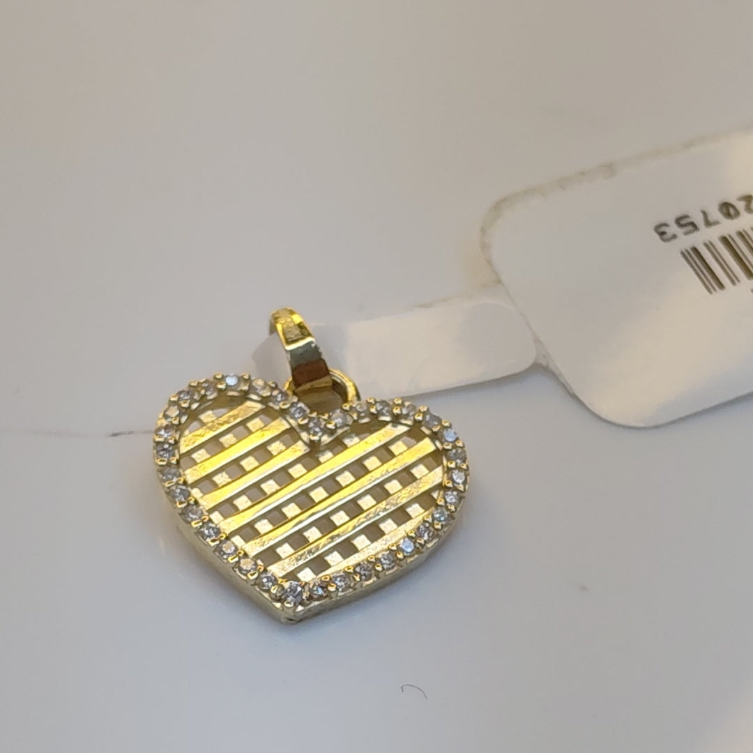 DIJE TEJIDO CORAZON CON CERCO DE CIRCONIAS 14K 1.1 GR (NUEVO)