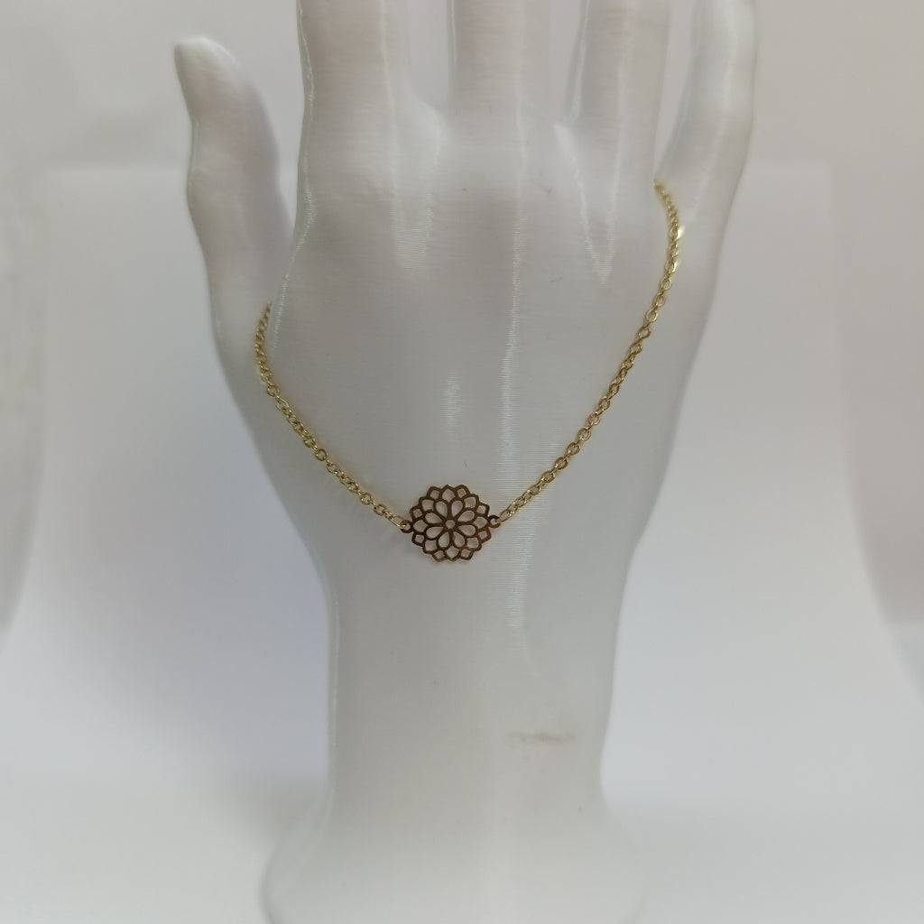 PULSERA TEJIDO ESPECIAL CON MANDALA 14K 18 CM 1.3 GR (NUEVO)