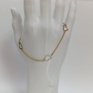 PULSERA ESPECIAL CON CORAZONES CONBINADOS 14K 18 CM 1.7 GR (NUEVO)