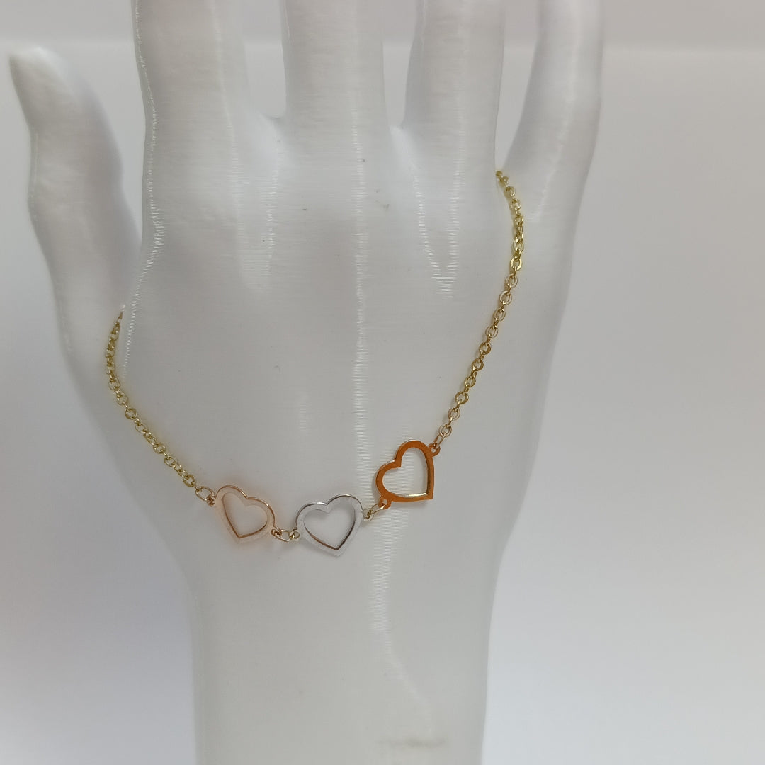 PULSERA ESPECIAL CON CORAZONES 14K 18 CM 1.4 GR (NUEVO)