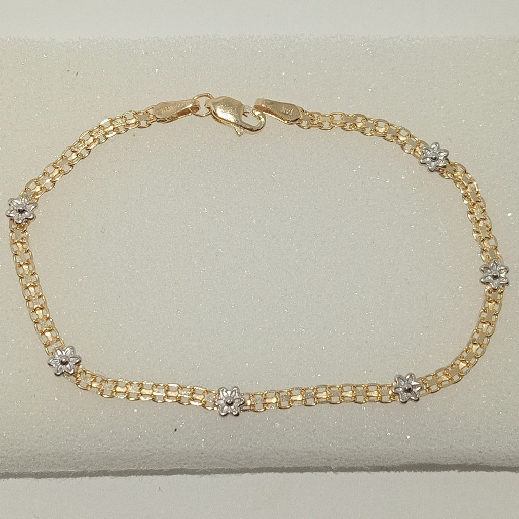PULSERA ESPECIAL C FLORES 14K 18 CM 3 GR (NUEVO)