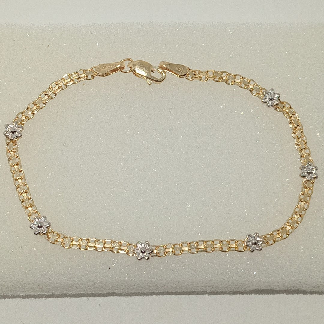 PULSERA ESPECIAL C FLORES 14K 18 CM 3 GR (NUEVO)
