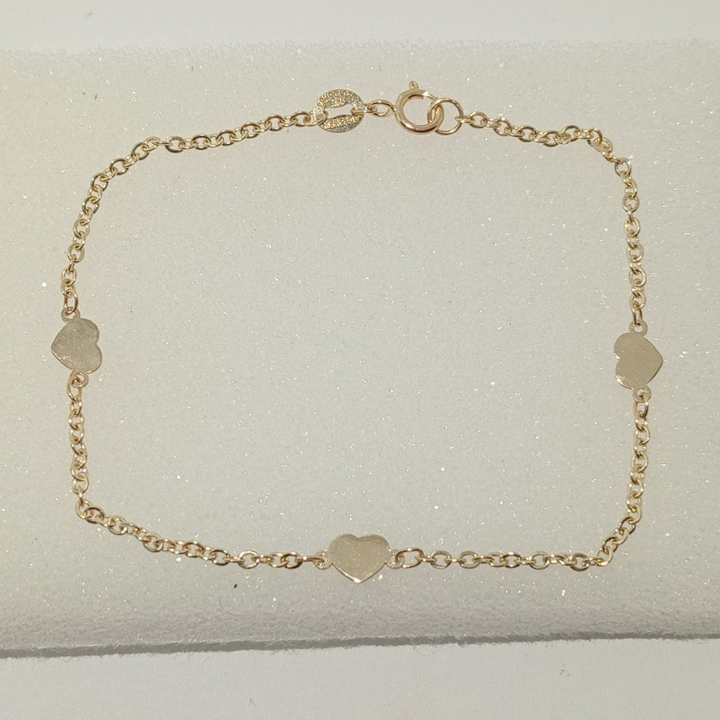 PULSERA TEJIDO ESPECIAL FIG CORAZONES 14K 18 CM 1.3 GR (NUEVO)