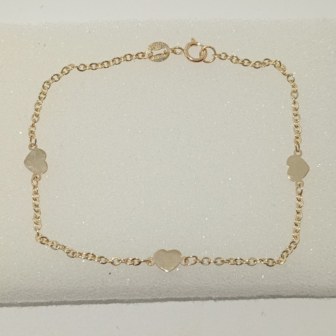 PULSERA TEJIDO ESPECIAL FIG CORAZONES 14K 18 CM 1.3 GR (NUEVO)
