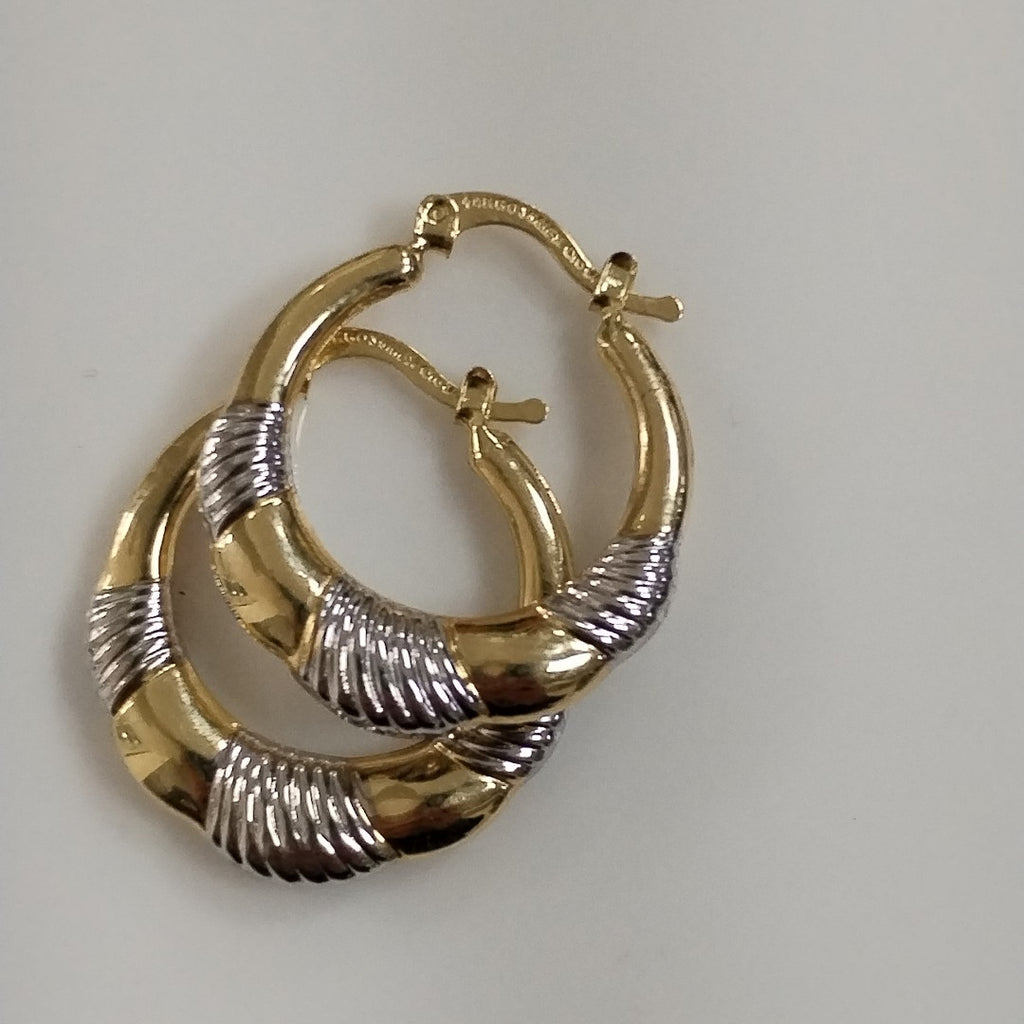 ARETES ARRACADAS HUECAS COMBINADAS 14K 2.5 GR (NUEVO)