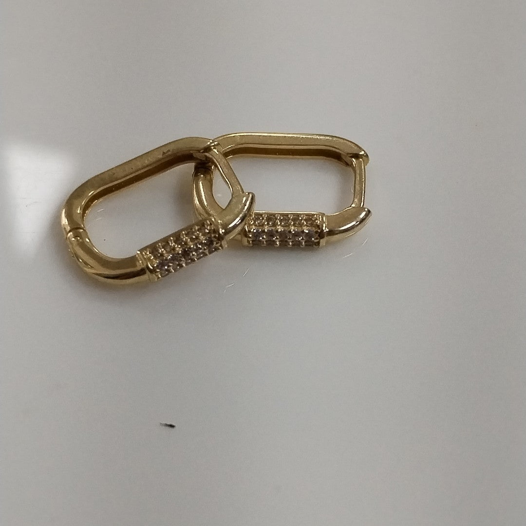 ARETES HUGGIES OVALADA C CIRCONIAS 14K 2.5 GR (NUEVO)