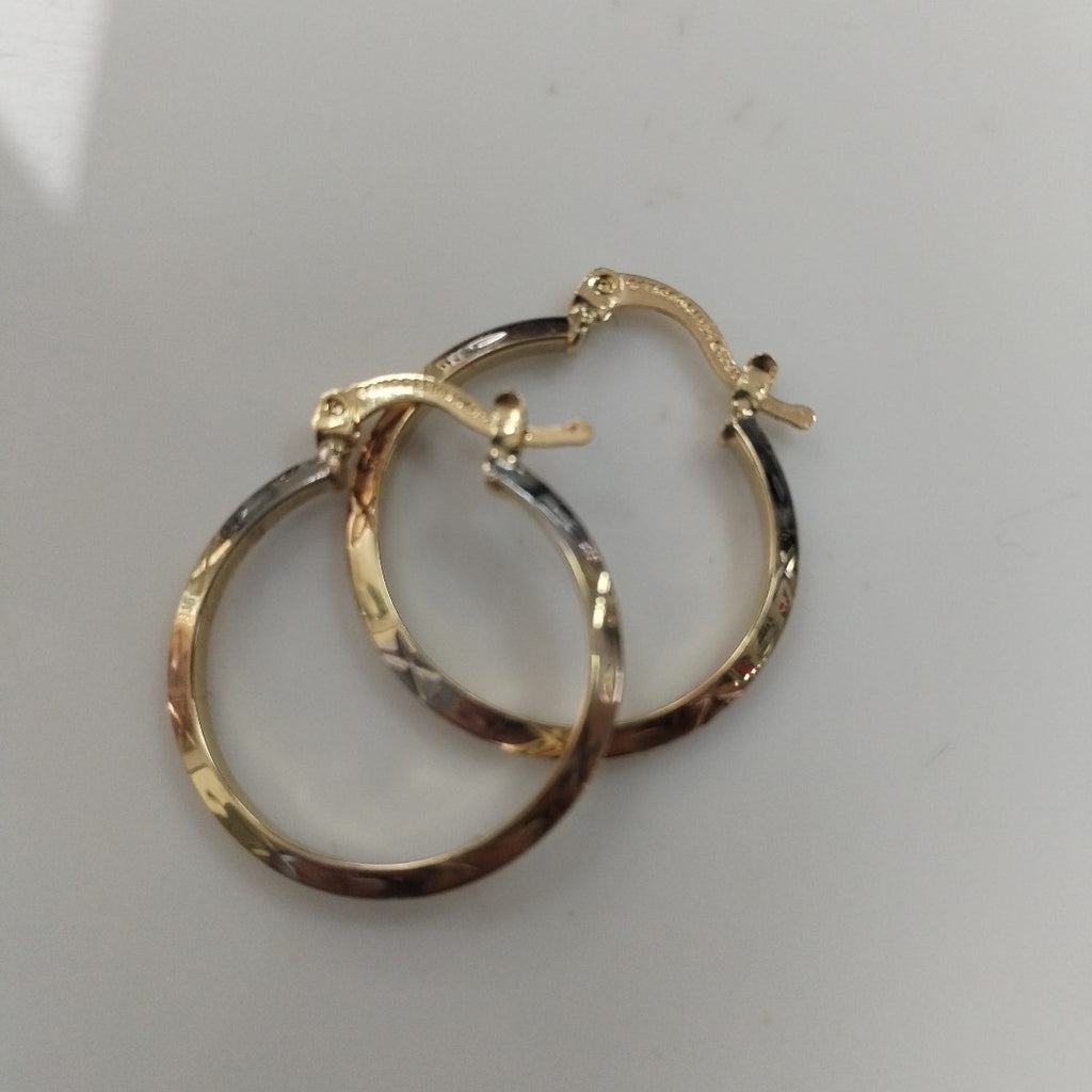 ARETES TEJIDO ARRACADAS BISELADAS COMBINADAS 14K 1.4 GR (NUEVO)