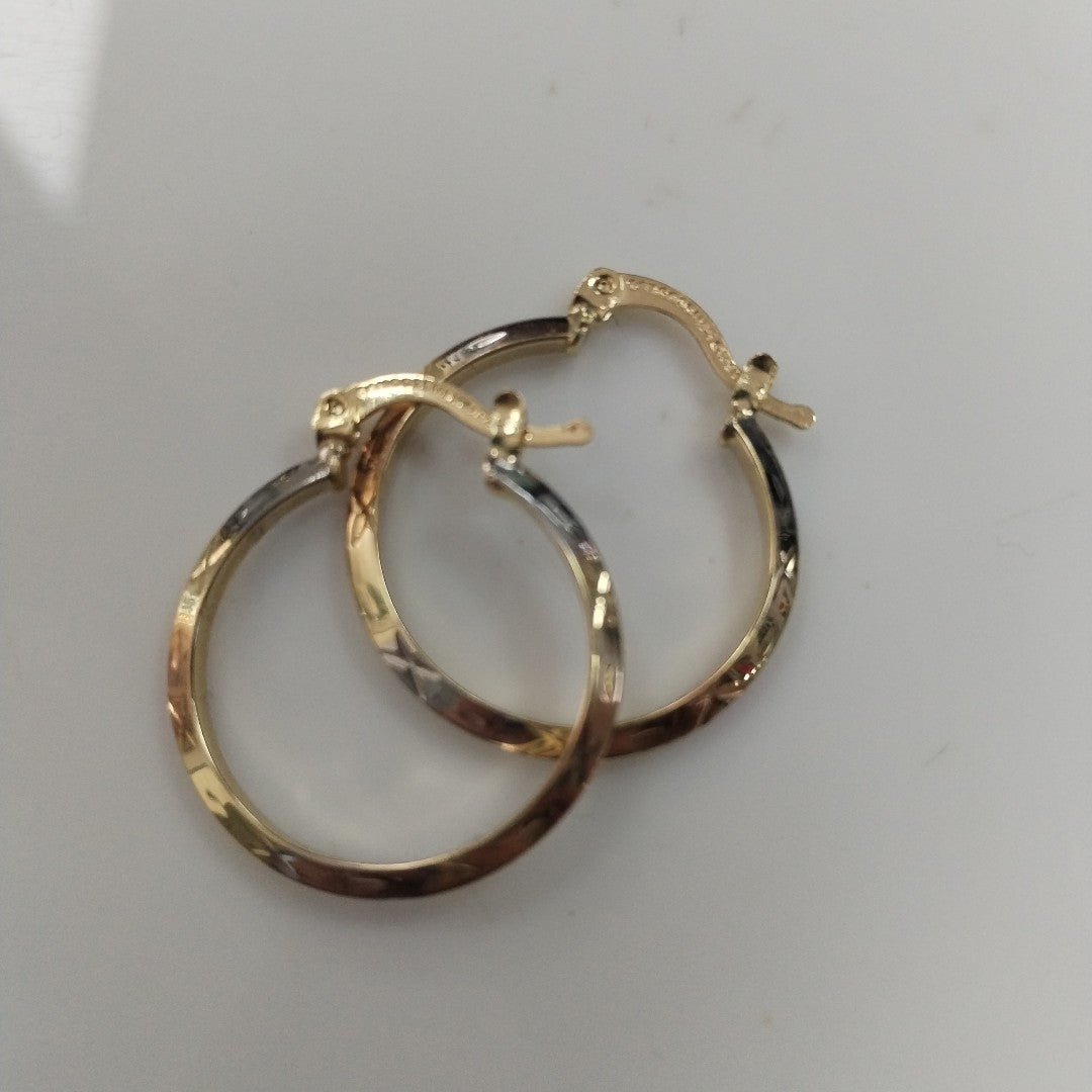 ARETES TEJIDO ARRACADAS BISELADAS COMBINADAS 14K 1.4 GR (NUEVO)