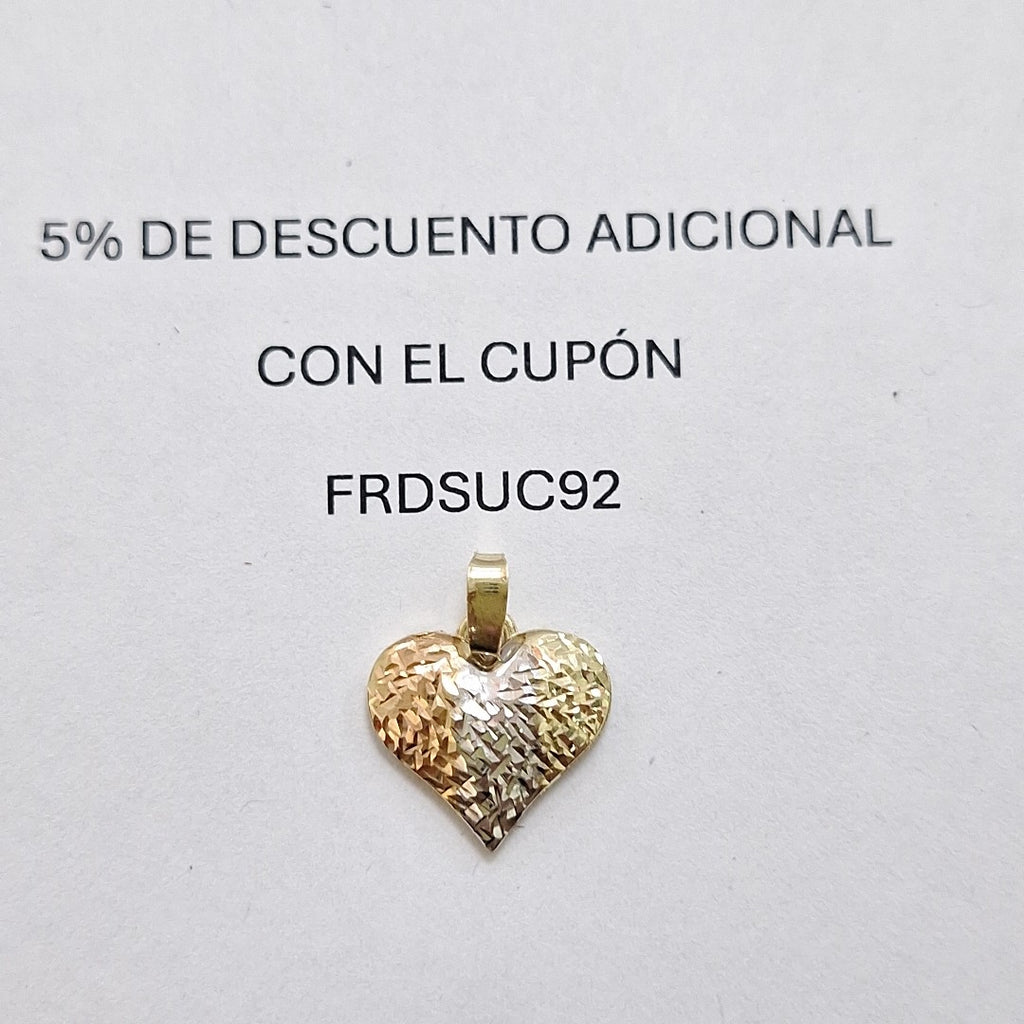 DIJE TEJIDO CORAZON LABRADO COMBINADO 14K 1.2 GR (NUEVO)