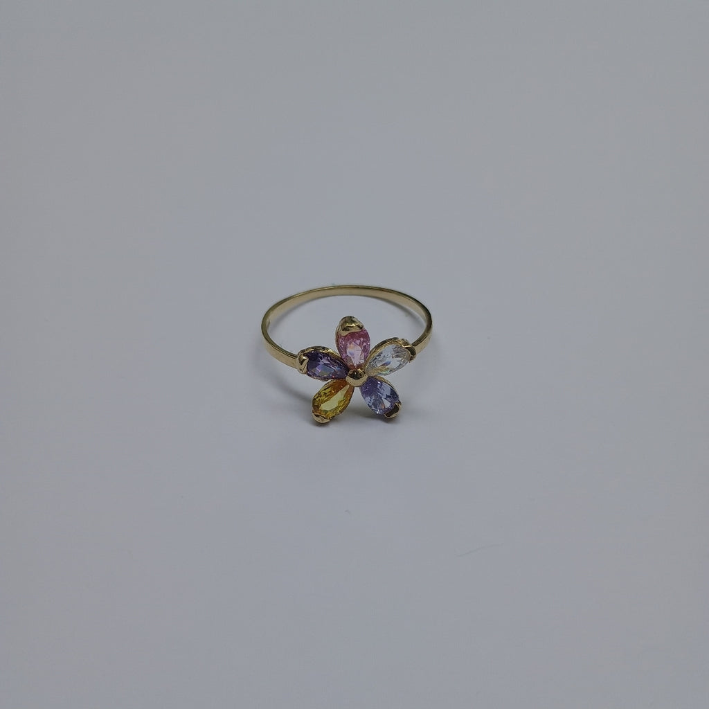 ANILLOS FLOR CON PIEDRAS DE COLOR 14K TALLA 7 1.4 GR (NUEVO)