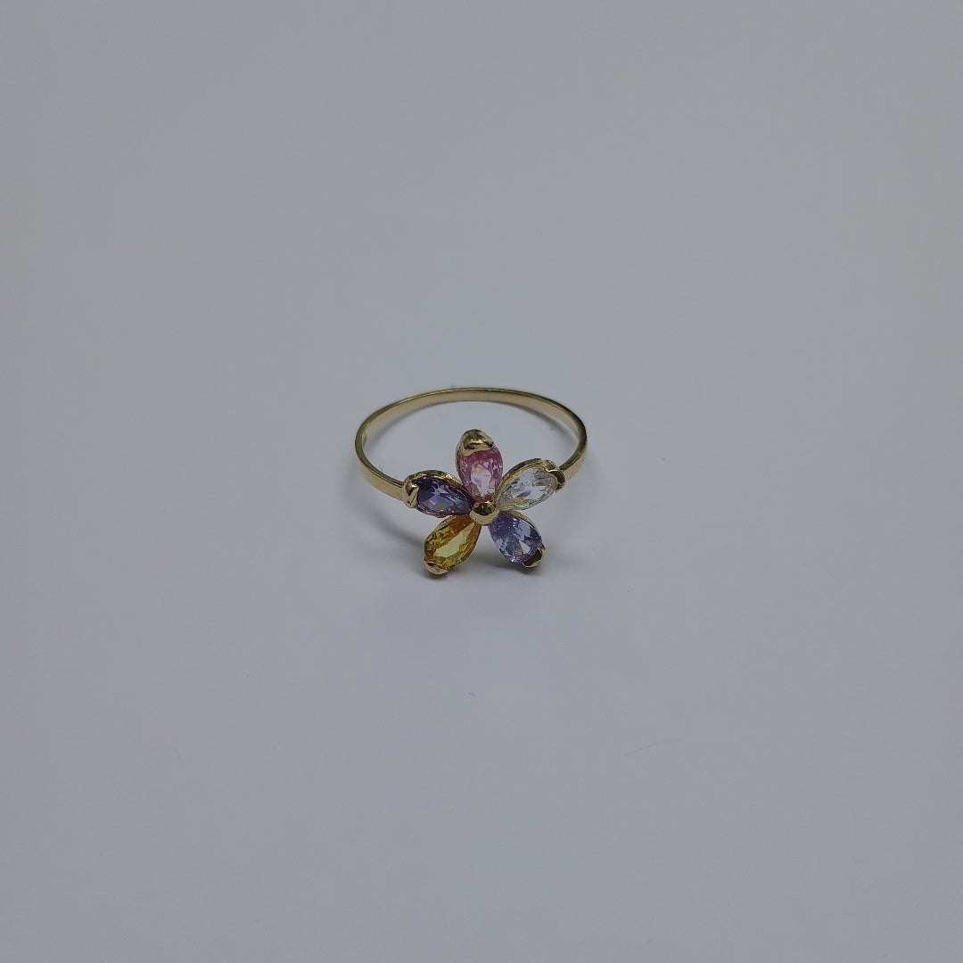 ANILLOS FLOR CON PIEDRAS DE COLOR 14K TALLA 7 1.4 GR (NUEVO)