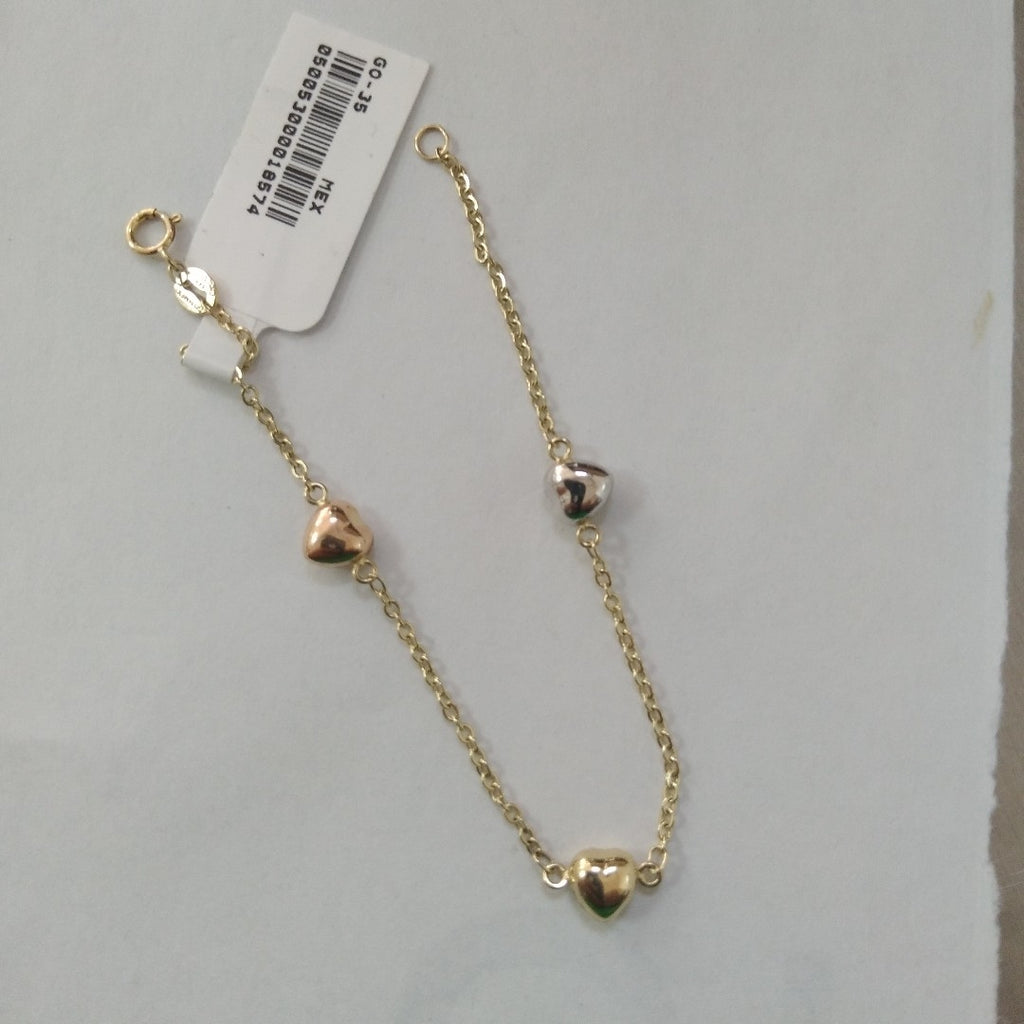 PULSERA ESP CON CORAZONES COMBINADOS 14K 18 CM 1.5 GR (NUEVO)
