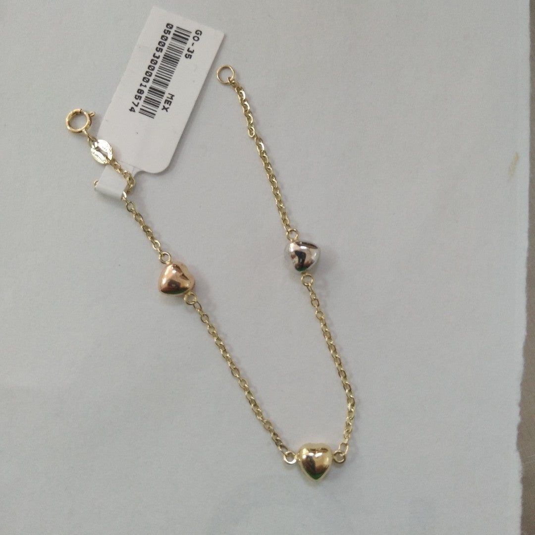 PULSERA ESP CON CORAZONES COMBINADOS 14K 18 CM 1.5 GR (NUEVO)
