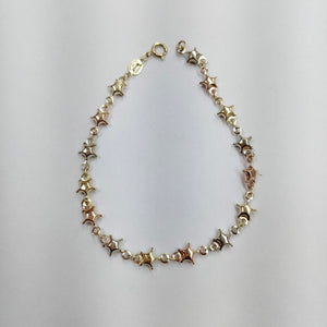 PULSERA TEJIDO ESPECIAL ESTRELLAS COMBINADAS 14K 18 CM 2.2 GR (NUEVO)