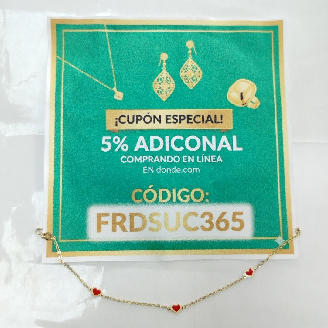 PULSERA ESPECIAL CON CORAZONES 14K 18 CM 1.4 GR (NUEVO)