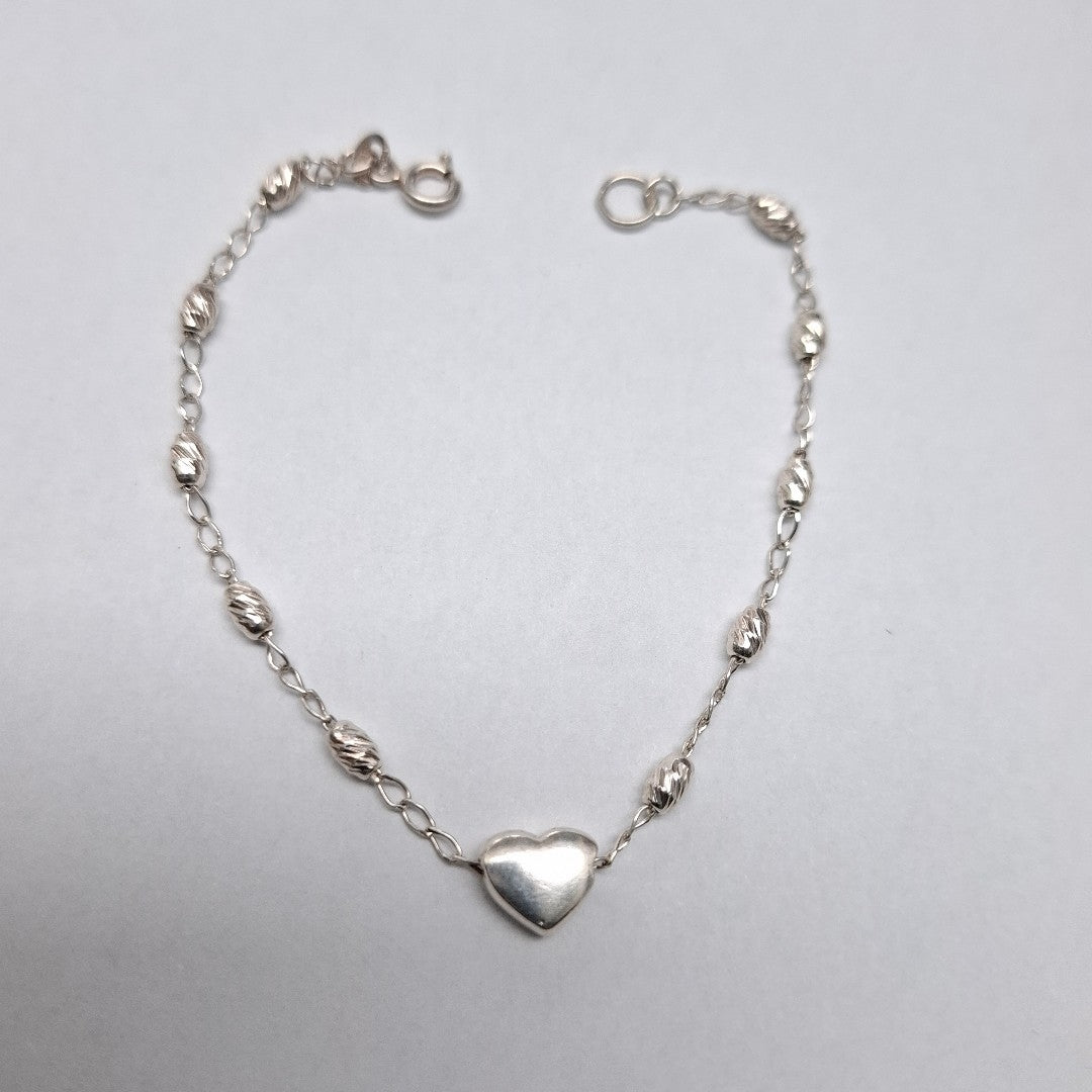 PULSERA TEJIDO CORAZON PLATA .925 18 CM 3.4 GR (NUEVO)