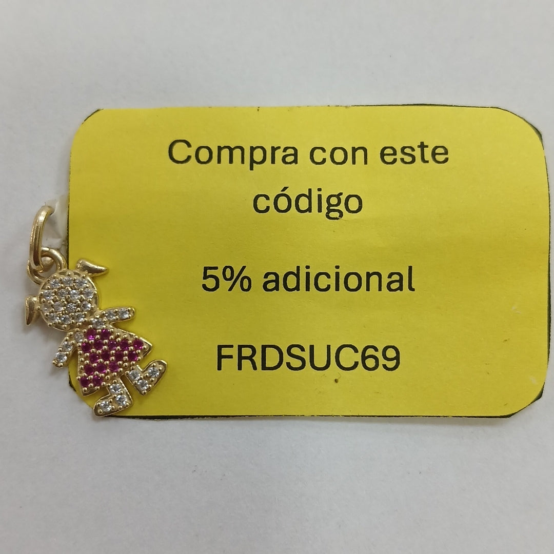 DIJE NIÑA CON CIRCONIAS Y PIEDRAS DE COLOR 10K 1.1 GR (NUEVO)
