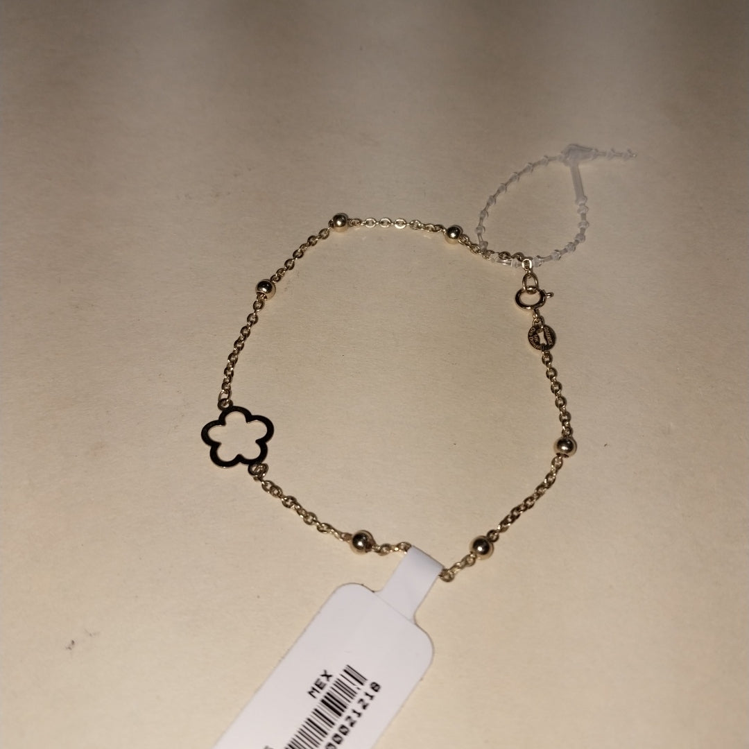 PULSERA TEJIDO ESPECIAL CON FLOR 14K 18 CM 1.6 GR (NUEVO)