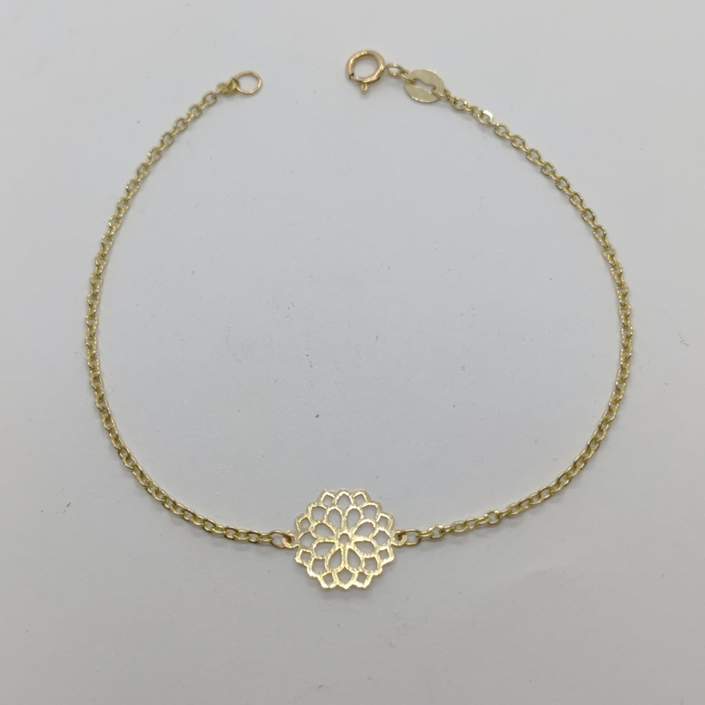 PULSERA TEJIDO ESPECIAL CON MANDALA 14K 18 CM 1.3 GR (NUEVO)
