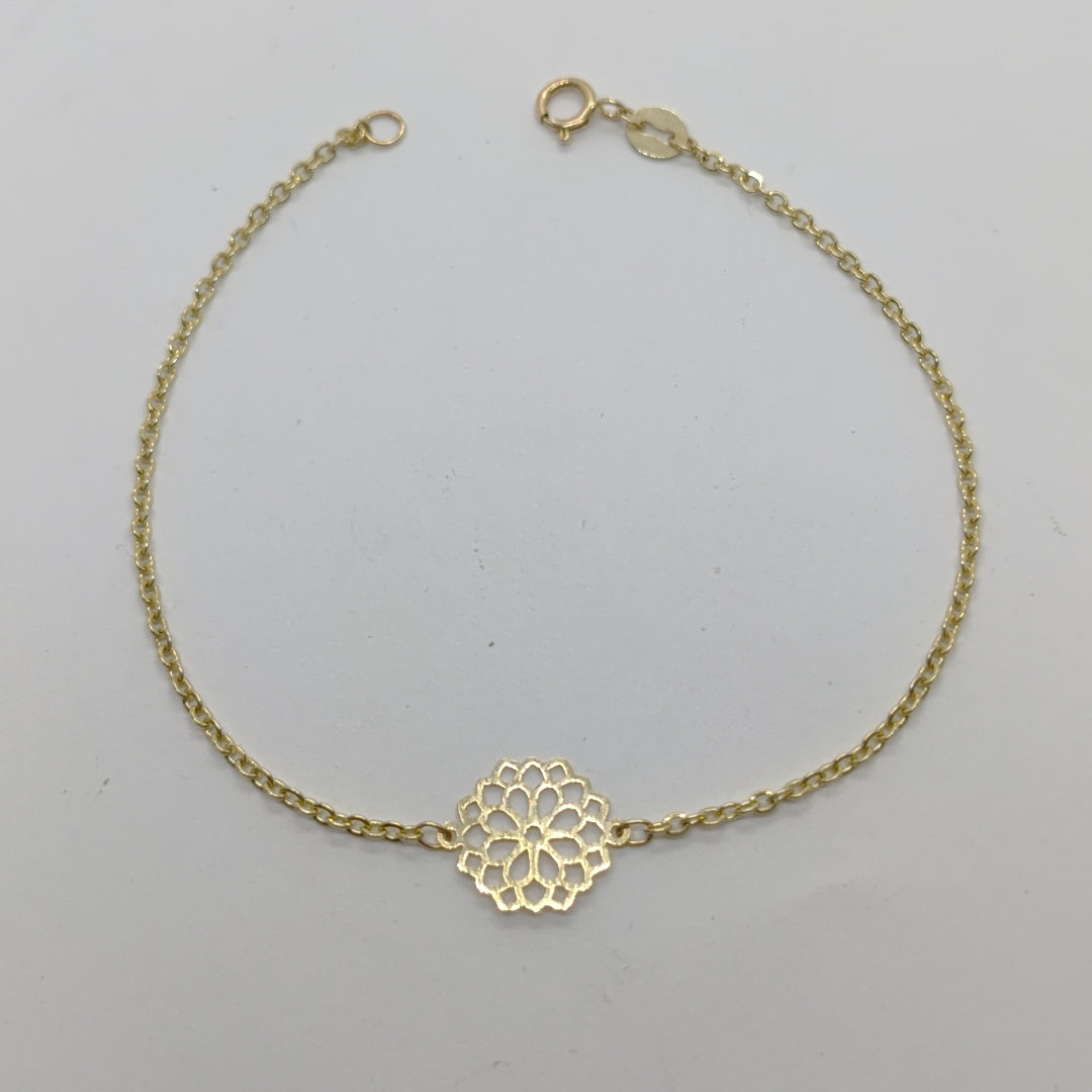 PULSERA TEJIDO ESPECIAL CON MANDALA 14K 18 CM 1.3 GR (NUEVO)