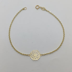 PULSERA TEJIDO ESPECIAL CON MANDALA 14K 18 CM 1.3 GR (NUEVO)