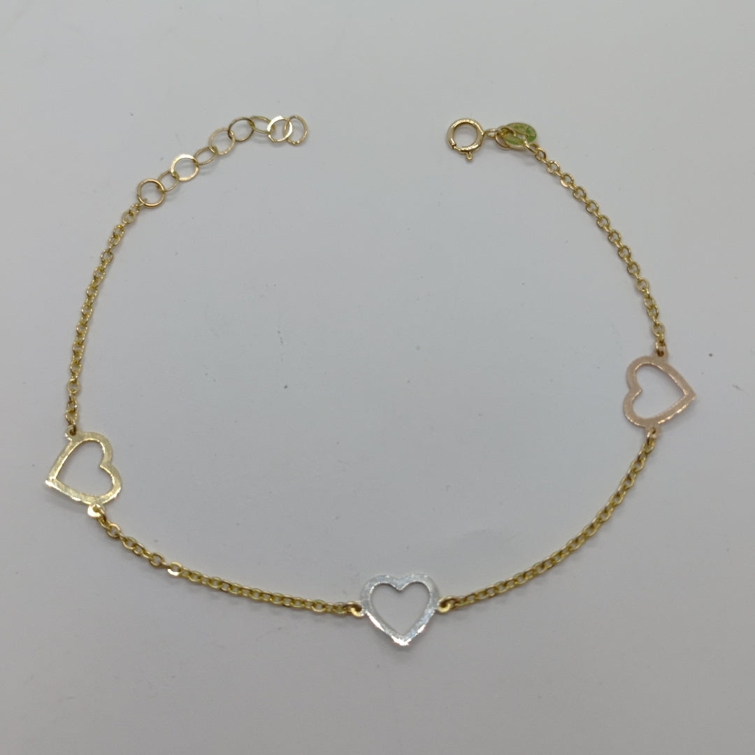 PULSERA ESPECIAL CON CORAZONES CONBINADOS 14K 18 CM 1.7 GR (NUEVO)