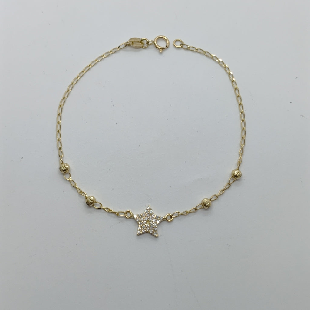 PULSERA ESPECIAL CON ESTRELLA Y CIRCONIAS 14K 18 CM 1.5 GR (NUEVO)