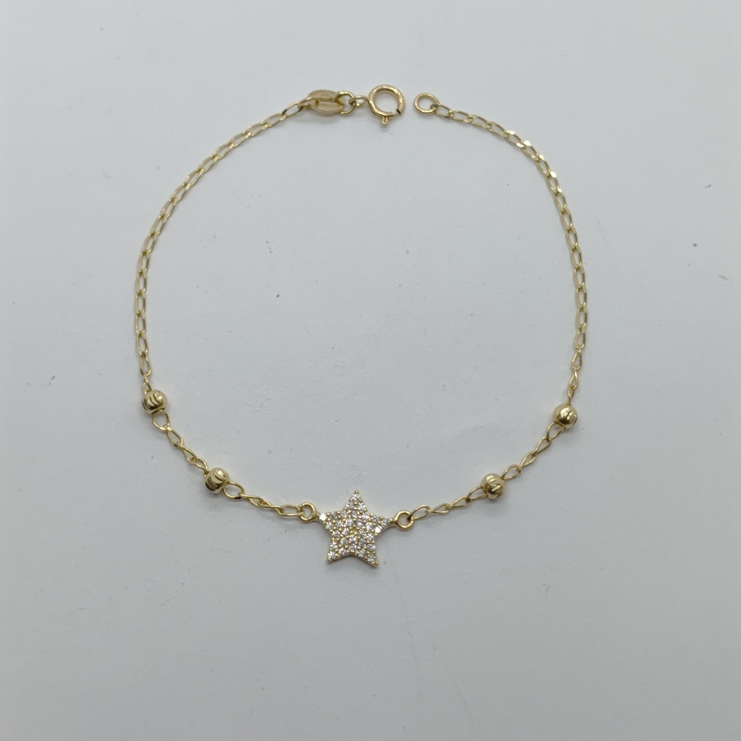 PULSERA ESPECIAL CON ESTRELLA Y CIRCONIAS 14K 18 CM 1.5 GR (NUEVO)