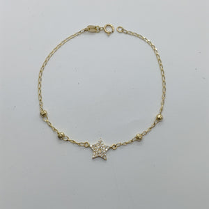 PULSERA ESPECIAL CON ESTRELLA Y CIRCONIAS 14K 18 CM 1.5 GR (NUEVO)