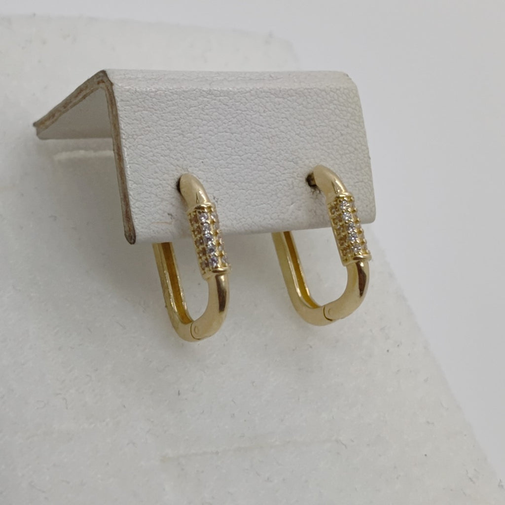 ARETES HUGGIES OVALADA C CIRCONIAS 14K 2.3 GR (NUEVO)