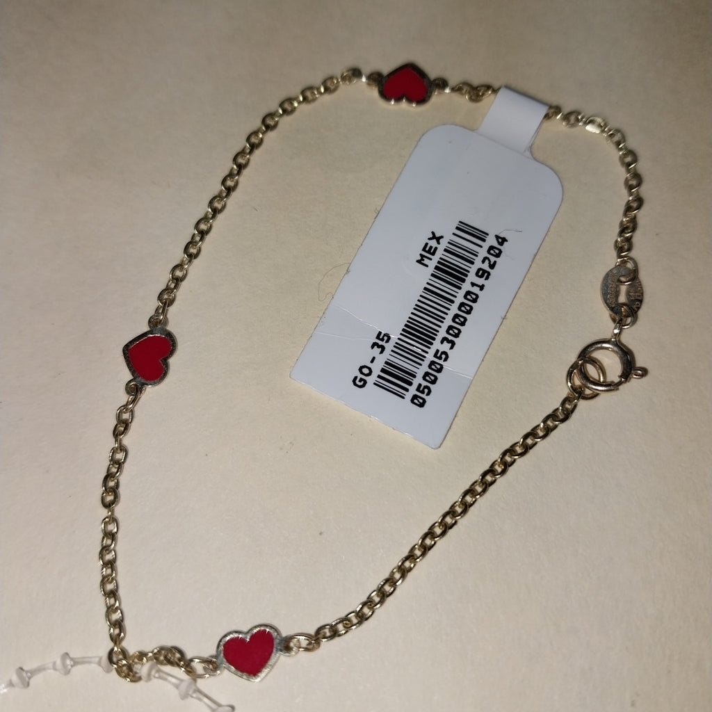PULSERA ESPECIAL CON CORAZONES 14K 18 CM 1.4 GR (NUEVO)