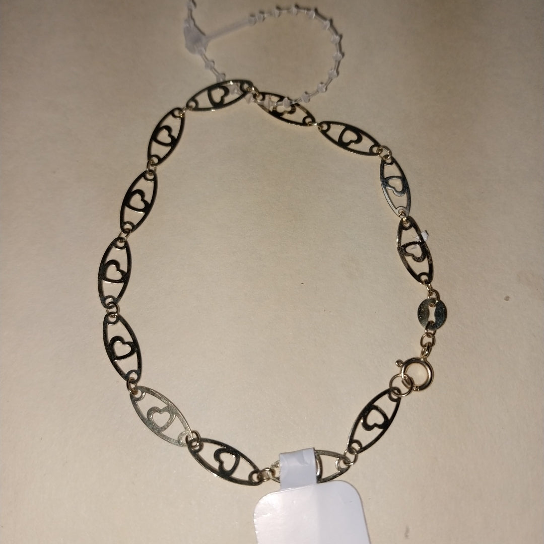PULSERA TEJIDO ESPECIAL CON CORAZON 14K 18 CM 1.3 GR (NUEVO)