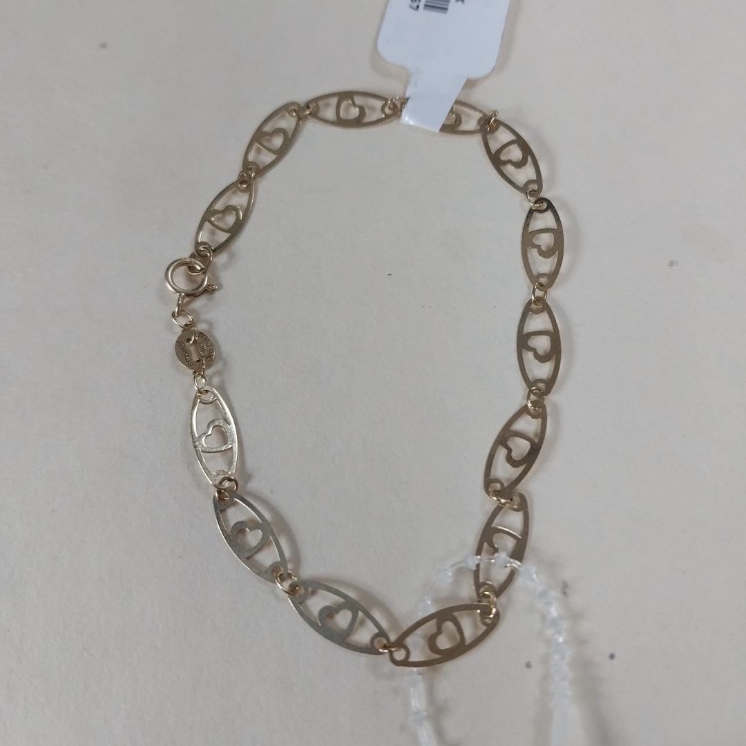 PULSERA TEJIDO ESPECIAL CON CORAZON 14K 18 CM 1.3 GR (NUEVO)