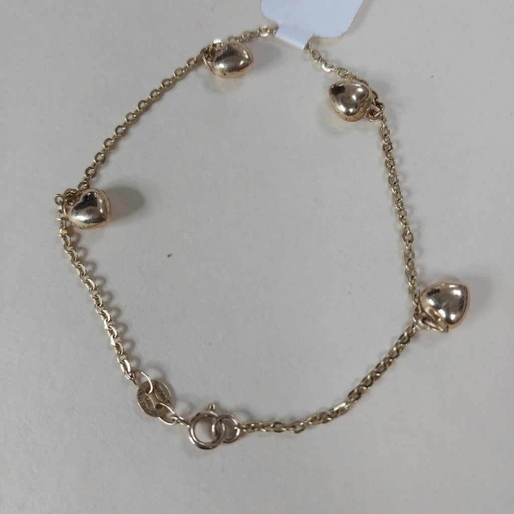 PULSERA ESP CON FIG CORAZONES 14K 18 CM 1.8 GR (NUEVO)