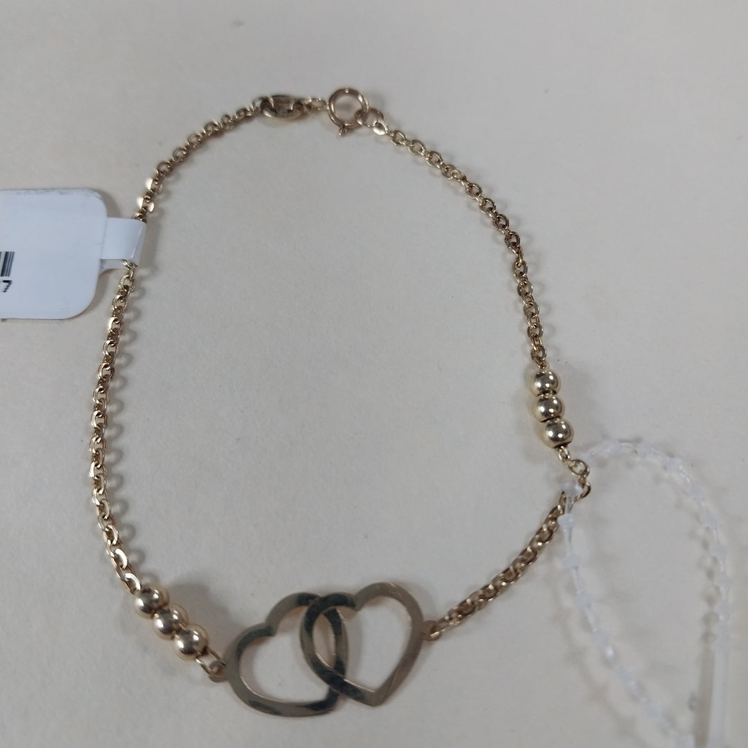 PULSERA TEJIDO ESPECIAL C CORAZONES 14K 18 CM 1.7 GR (NUEVO)