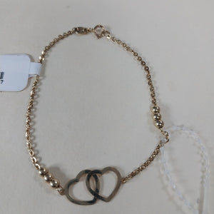 PULSERA TEJIDO ESPECIAL C CORAZONES 14K 18 CM 1.7 GR (NUEVO)