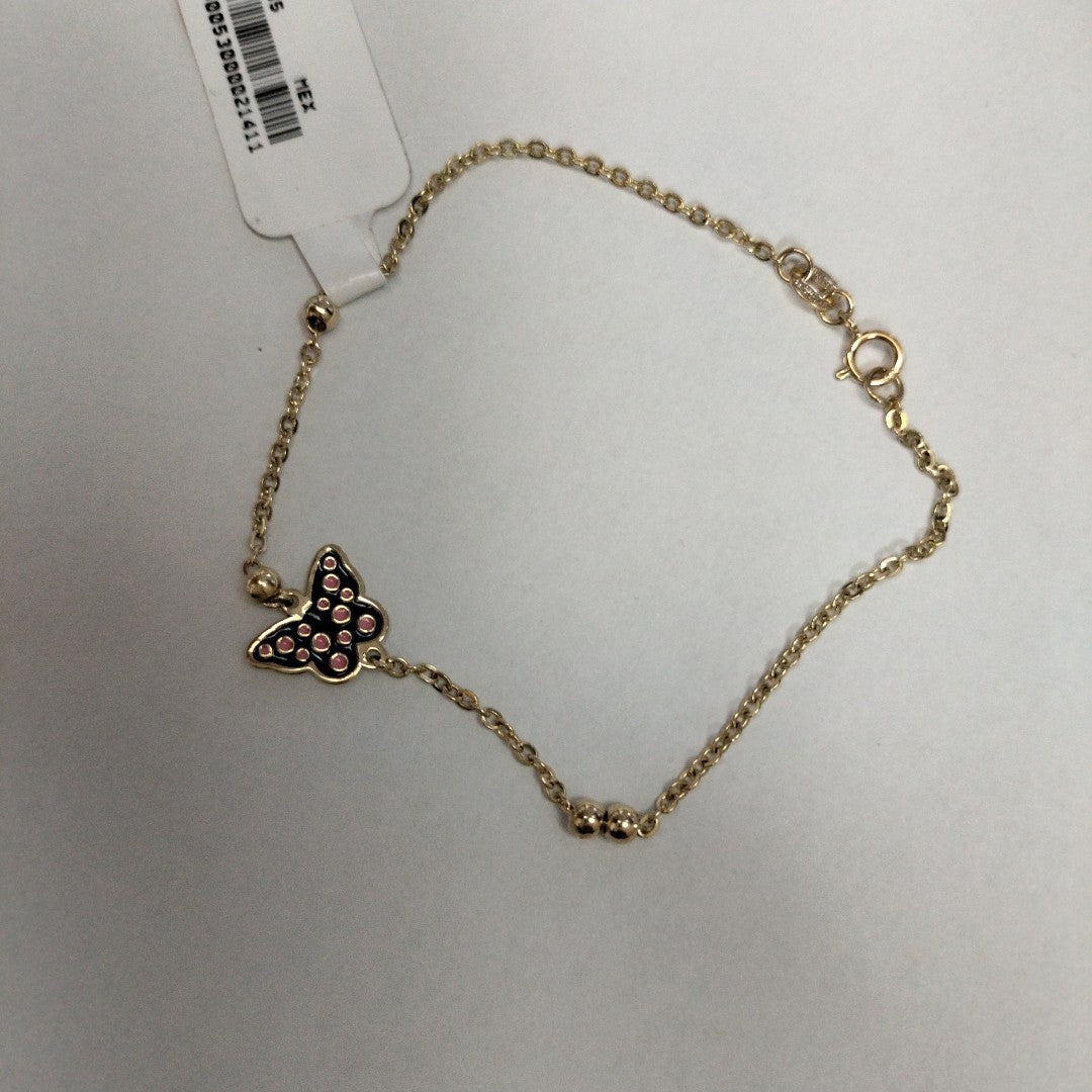 PULSERA TEJIDO ESPECIAL MARIPOSA CON ESMALTE 14K 18 CM 1.8 GR (NUEVO)